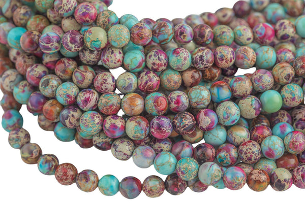 Purple AFRICAN Sea Sediment Jasper smooth round sizes, 4mm, 6mm, 8mm, 10mm, 12mm- Full 15.5 Inch Strand- Wholesale Price Smooth