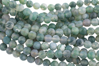 AAA Natural Matte Green Moss Agate Round Beads 4mm Round Beads 6mm Round Beads 8mm Round Beads Green Gemstone Spheres 15.5" Strand