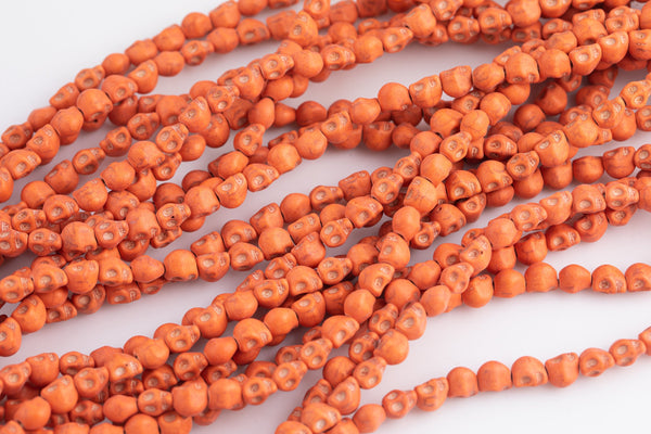 Orange Howlite Turquoise Skull Beads 6mm 6x8mm 15.5" Strand