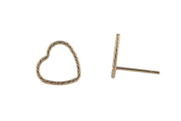 Gold Filled Sparkly Wire Heart Earring Stud- 14/20 Gold Filled- USA Product- 10mm Stud