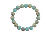 Aqua Sea Sediment Jasper Round Size 6mm and 8mm- Handmade In USA- approx. 7" Bracelet Crystal Bracelet