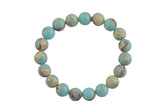 Aqua Sea Sediment Jasper Round Size 6mm and 8mm- Handmade In USA- approx. 7" Bracelet Crystal Bracelet