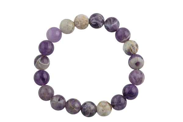 Natural Flower Amethyst - Bracelet Smooth Round Size 10mm and 12mm- Handmade In USA- approx. 7-7.5" Bracelet Crystal Bracelet- LGS