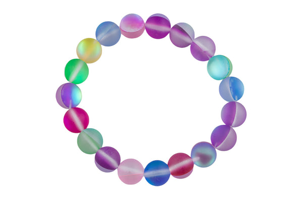 Multi Mystic Aura Quartz Matte Bracelet Matte Round Size 8mm 10mm 7-7.5" Length Bracelet Crystal Bracelet