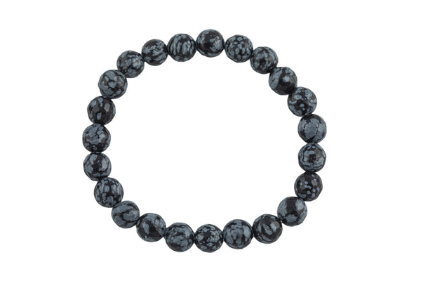 Snowflake Obsidian - BRACELETS NATURAL Gemstone 8mm Faceted Stackable Round Gemstone- Handmade - WHOLESALE - 8mm 7” - 7.5" Bracelet