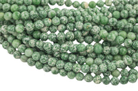 Natural Green Spot Dalmatian Jasper- Round sizes. 4mm, 6mm, 8mm, 10mm, 12mm, 14mm- Full 15.5 Inch Strand- Smooth Gemstone Beads