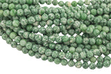 Natural Green Spot Dalmatian Jasper- Round sizes. 4mm, 6mm, 8mm, 10mm, 12mm, 14mm- Full 15.5 Inch Strand- Smooth Gemstone Beads