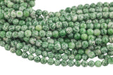 Natural Green Dalmation Jasper, High Quality in Faceted Round, 4mm, 6mm, 8mm, 10mm, 12mm- Full 15.5 Inch Strand Gemstone Beads