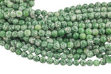 Natural Green Dalmation Jasper, High Quality in Faceted Round, 4mm, 6mm, 8mm, 10mm, 12mm- Full 15.5 Inch Strand Gemstone Beads