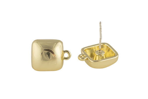 18kt Gold Earring Sterling Stud Finding - Square- 10mm