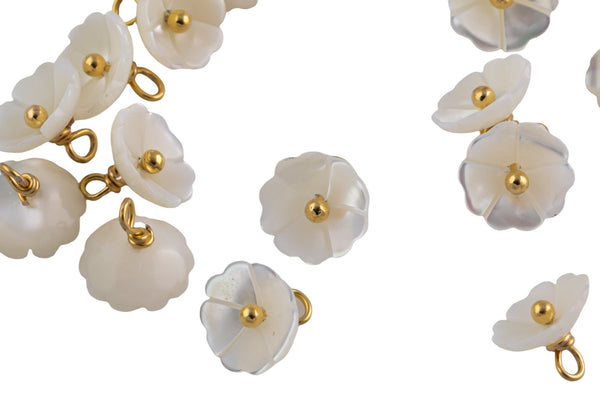 USA Gold Filled Natural Shell Flower Pearl Charms Drop Pendant Handmade Approx. 12mm. Made w Mother of Pearl and Gold Filled Wire