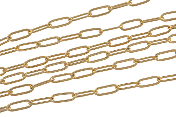 Paperclip Chain Necklace 3x9mm 18k Gold Rectangular Wire Paper Clip Chain 1 yard Lead, Nickel Free Unfinished Link Chain