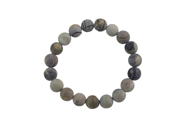 Silver Picasso Jasper Smooth Round Size 6mm and 8mm- Handmade In USA- approx. 7" Bracelet Crystal Bracelet