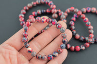 Red and Blue Aqua Terra Jasper Round Size 6mm and 8mm - Handmade In USA - Natural Gemstone Crystal Bracelets - Handmade Jewelry - approx. 7"