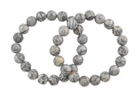 Silver Picasso Jasper Smooth Round Size 6mm and 8mm- Handmade In USA- approx. 7" Bracelet Crystal Bracelet