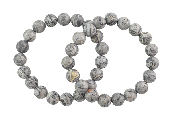 Silver Picasso Jasper Smooth Round Size 6mm and 8mm- Handmade In USA- approx. 7" Bracelet Crystal Bracelet