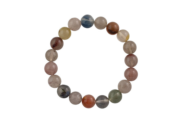 Natural Multi Color Rutilated Quartz Bracelet Smooth Round Size 6mm and 8mm- Handmade In USA- approx. 7" Bracelet Crystal Bracelet