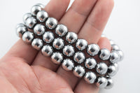 Platinum Hematite Bracelet Round Size 10mm and 12mm - Handmade In USA Gemstone Crystal Bracelets - Handmade Jewelry - approx. 7-7.5"- LGS