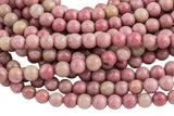Natural Rhodonite High Quality in Round -Full Strand 15.5 inch Strand, 4mm, 6mm, 8mm, 12mm, or 14mm Beads Smooth Gemstone Beads