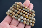 Natural Fossilized Ember Jasper Smooth Round Size 6mm and 8mm- Handmade In USA- approx. 7" Bracelet