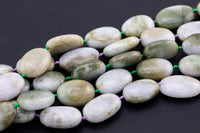 Natural Burmese Jade Beads Green Jade Beads Burma Jade Puffy Oval Apprx 20x30mm Green Pale Polished Round Beads 15.5" Strand Gemstone Beads