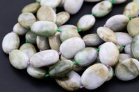 Natural Burmese Jade Beads Green Jade Beads Burma Jade Puffy Oval Apprx 20x30mm Green Pale Polished Round Beads 15.5" Strand Gemstone Beads