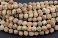 LARGE-HOLE beads!!! 8mm or 10mm matte -finished round. 2mm hole. 7-8" strands. Matte Picture Jasper Big Hole Beads