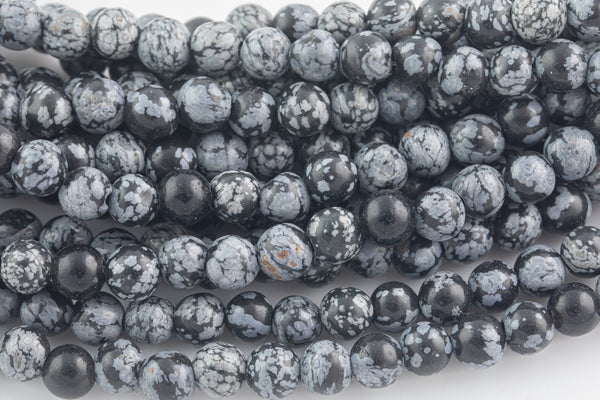 LARGE-HOLE beads!!! 8mm or 10mm 2mm hole. 7-8" strands. Smooth Snowflake Obsidian. Big Hole Beads