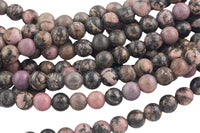 LARGE-HOLE beads!!! 8mm or 10mm smooth-finished round. 2mm hole. 7-8" strands. Rhodonite Big Hole Beads