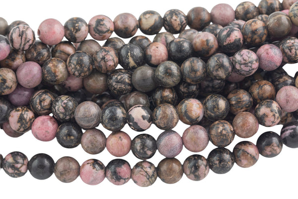 LARGE-HOLE beads!!! 8mm or 10mm smooth-finished round. 2mm hole. 7-8" strands. Rhodonite Big Hole Beads