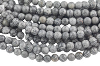 LARGE-HOLE beads!!! 8mm or 10mm smooth-finished round. 2mm hole. 7-8" strands. Smooth Gray Silver Picasso Jasper. Big Hole Beads