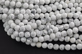 LARGE-HOLE beads!!! 8mm or 10mm Matt-finished round Howlite. 2mm hole. 7-8" strands. Big Hole Beads