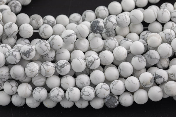 LARGE-HOLE beads!!! 8mm or 10mm Matt-finished round Howlite. 2mm hole. 7-8" strands. Big Hole Beads