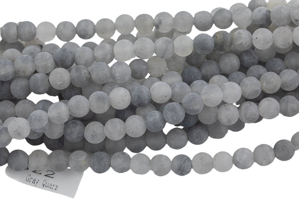 LARGE-HOLE beads!!! 8mm or 10mm Matte -finished round. 2mm hole. 7-8" strands. Cloudy Gray Quartz Big Hole Beads