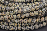 LARGE-HOLE beads!!! 8mm or 10mm round. 2mm hole. 7-8" strands. Smooth Tan Dalmatian Jasper. Big Hole Beads