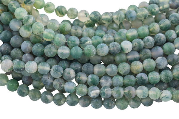 AAA Natural Matte Green Moss Agate Round Beads 4mm Round Beads 6mm Round Beads 8mm Round Beads Green Gemstone Spheres 15.5" Strand