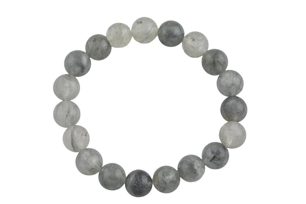 Natural Cloudy Quartz Smooth Round Size 6mm and 8mm- Handmade In USA- approx. 7" Bracelet Crystal Bracelet