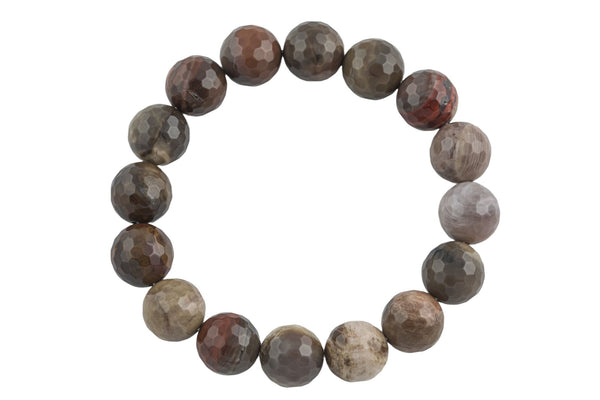 Natural Petrified Wood Faceted Round Size 10mm and 12mm- Handmade In USA- approx. 7-7.5" Bracelet Crystal Bracelet- LGS