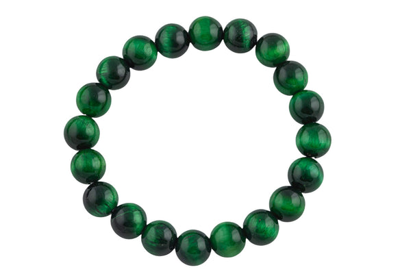 Green Tiger's Eye Bracelet Round Size 6mm and 8mm - Handmade In USA - Natural Gemstone Crystal Bracelets - Handmade Jewelry - approx. 7"