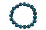 Blue Teal Tiger's Eye Bracelet Round Size 6mm and 8mm - Handmade In USA - Natural Gemstone Crystal Bracelets - Handmade Jewelry - approx. 7"
