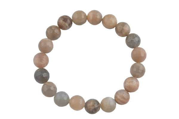 Moonstone Bracelet Faceted Round Size 6mm and 8mm Handmade In USA Natural Gemstone Crystal Bracelets Handmade Jewelry - approx. 7"