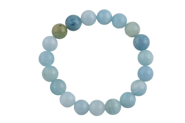 Natural Aquamarine Smooth Round Size 10mm and 12mm- Handmade In USA- approx. 7-7.5" Bracelet Crystal Bracelet- LGS