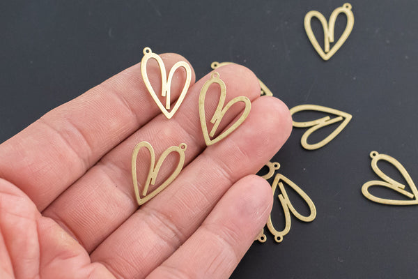 Brass earrings-Earring copper accessories-Earring pendant-Brass earring charms-Earring connector-Brass jewelry-Heart shape earrings- 13x18mm