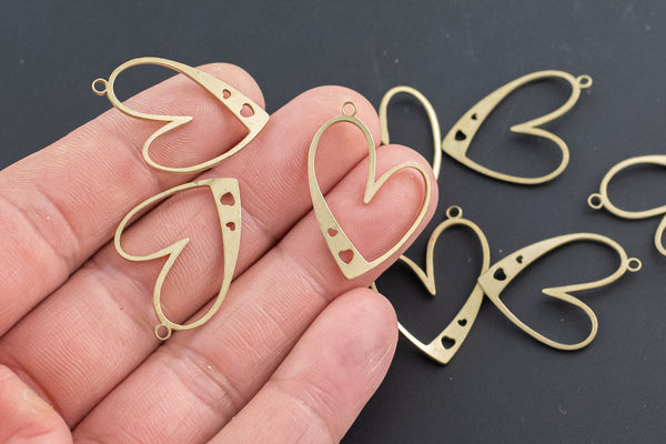 Brass earrings-Earring copper accessories - Brass earring charms-Earring connector-Brass jewelry-Heart shape earrings- 22x24mm 13x18mm