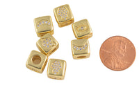 1 pc 18kt Gold - Lucky Symbol Cube Bead- Different Symbols on each side- Evil eye, Hamsa Hand, Moon, Planets- 5mm Hole- 9mm