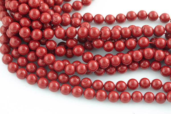 Genuine Red Bamboo Coral Smooth Round Beads 8mm 15.5" Strand
