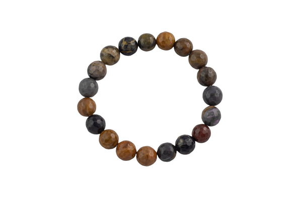 Natural Petrified Wood Faceted Round Size 10mm and 12mm- Handmade In USA- approx. 7-7.5" Bracelet Crystal Bracelet- LGS