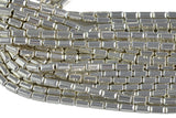 Silver COATED Hematite Rectangular Barrel - 4x8mm - Very High quality plating / coating