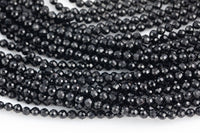 Natural Faceted Black Tourmaline A Grade High Quality in Faceted Round-Full Strand,3mm and 4mm - Wholesale Beads Gemstone Beads