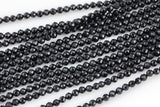 Natural Faceted Black Tourmaline A Grade High Quality in Faceted Round-Full Strand,3mm and 4mm - Wholesale Beads Gemstone Beads